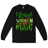 Black St. Patrick's Blessed women are born in March Long Sleeve Tee - OliviaCreatesArt