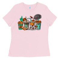 Bubblegum Pink Basketball coffee cups Ladies Tee - NancyCooperArtShop