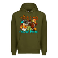 Army Green Falling Leaves Football Please Premium Hoodie - LillyAllenDesigns