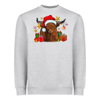 Heather Grey festive highland cow Heavyweight Sweatshirt - CowhideDigitalArt