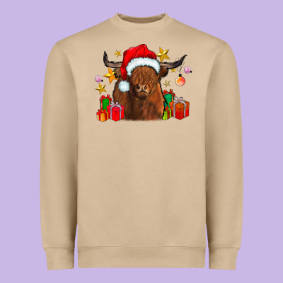 Festive Highland Cow Heavyweight Sweatshirt Designed By Cowhidedigitalart