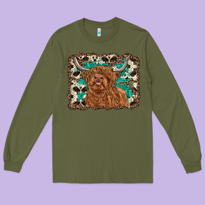 Highland Cow Western Background Long Sleeve Tee Designed By Ranaportraitstore