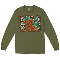 Army Green highland cow western background Long Sleeve Tee - RanaPortraitStore