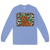 Colony Blue highland cow western background Long Sleeve Tee - RanaPortraitStore