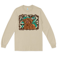 Mushroom highland cow western background Long Sleeve Tee - RanaPortraitStore