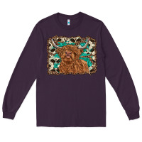 Plum highland cow western background Long Sleeve Tee - RanaPortraitStore