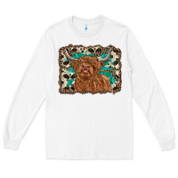 White highland cow western background Long Sleeve Tee - RanaPortraitStore