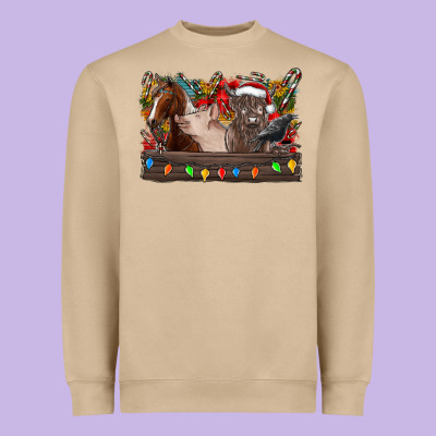 Festive Farmyard Gathering Heavyweight Sweatshirt Designed By Cowhidedigitalart