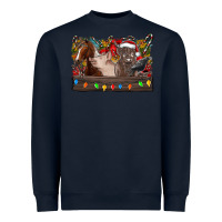 Navy festive farmyard gathering Heavyweight Sweatshirt - CowhideDigitalArt