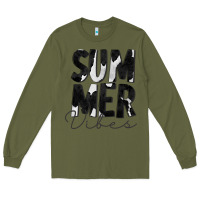 Army Green Summer Vibes Black White Cowhide Long Sleeve Tee - CowCowDesign