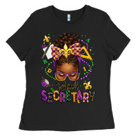 Black mardi gras school secretary afro messy bun Ladies Tee - texasbilliewilder