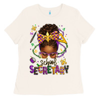 Mardi Gras School Secretary Afro Messy Bun Ladies Tee | Teevron