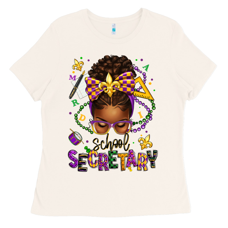 Mardi Gras School Secretary Afro Messy Bun Ladies Tee by texasbilliewilder | Teevron