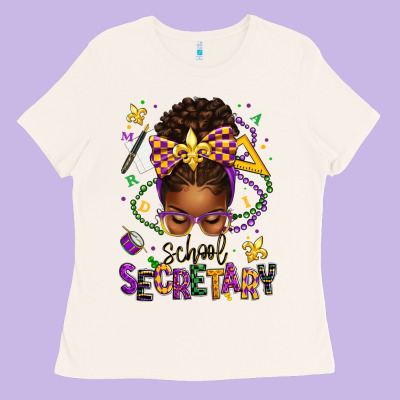 Mardi Gras School Secretary Afro Messy Bun Ladies Tee Designed By Texasbilliewilder