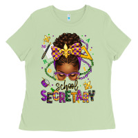 Matcha mardi gras school secretary afro messy bun Ladies Tee - texasbilliewilder