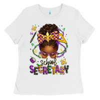 White mardi gras school secretary afro messy bun Ladies Tee - texasbilliewilder