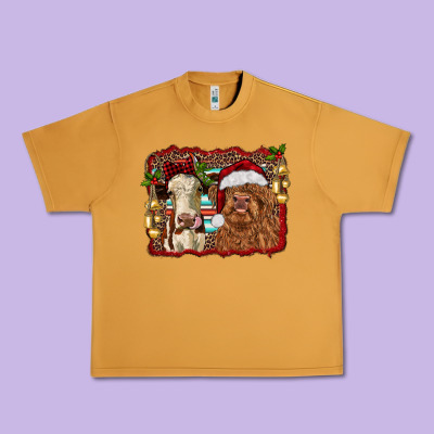 Christmas Heifer And Highland Cow With Serape Background Urban Heavy Tee Designed By Ranaportraitstore