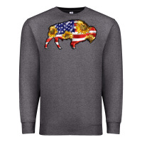Charcoal Heather bison amerıcan flag Premium Sweatshirt - BarkalooDesign