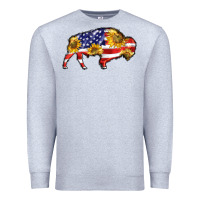 Heather Grey bison amerıcan flag Premium Sweatshirt - BarkalooDesign