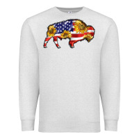 Oatmeal Heather bison amerıcan flag Premium Sweatshirt - BarkalooDesign
