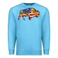 Ocean Blue bison amerıcan flag Premium Sweatshirt - BarkalooDesign