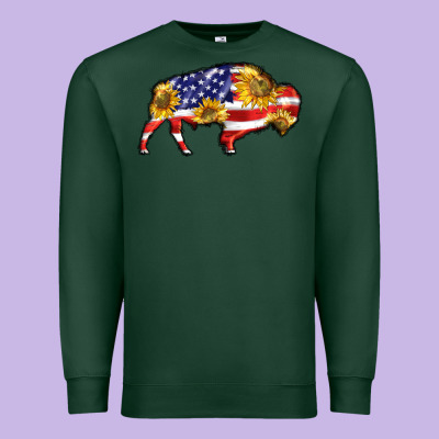 Bison Amerıcan Flag Premium Sweatshirt Designed By Barkaloodesign
