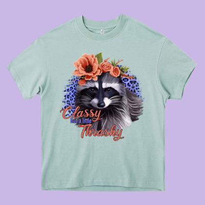 Classy But A Little Thrashy Raccoon With Flowers Heavy Core Tee Designed By Bettercallsaul