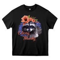 Black Classy But a Little Thrashy Raccoon with Flowers Heavy Core Tee - Bettercallsaul