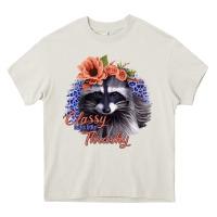 Cream Classy But a Little Thrashy Raccoon with Flowers Heavy Core Tee - Bettercallsaul