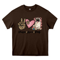 Chocolate Brown peace love pug Heavy Core Tee - JahusDesignShop
