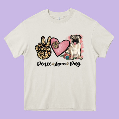 Peace Love Pug Heavy Core Tee Designed By Jahusdesignshop