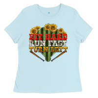Baby Blue Hit hard run fast turn left Ladies Tee - NancyCooperArtShop