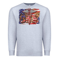 Heather Grey patriotic nurse certified nurse  assistant medilcal symbol  background Premium Sweatshirt - BarkalooDesign