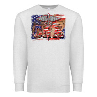 Oatmeal Heather patriotic nurse certified nurse  assistant medilcal symbol  background Premium Sweatshirt - BarkalooDesign