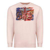 Pale Pink patriotic nurse certified nurse  assistant medilcal symbol  background Premium Sweatshirt - BarkalooDesign