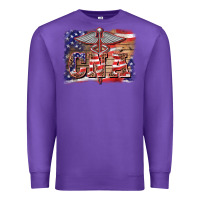 Purple patriotic nurse certified nurse  assistant medilcal symbol  background Premium Sweatshirt - BarkalooDesign