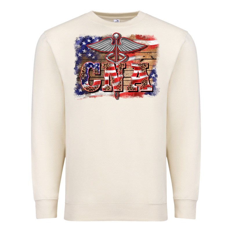 Patriotic Nurse Certified Nurse  Assistant Medilcal Symbol  Background Premium Sweatshirt by BarkalooDesign | Teevron