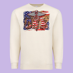 Patriotic Nurse Certified Nurse  Assistant Medilcal Symbol  Background Premium Sweatshirt Designed By Barkaloodesign