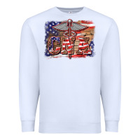 White patriotic nurse certified nurse  assistant medilcal symbol  background Premium Sweatshirt - BarkalooDesign