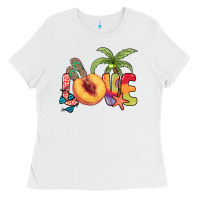 White Love peach summer Ladies Tee - NancyCooperArtShop