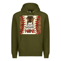 Army Green Baseball Mom Messy Bun Premium Hoodie - CowhideDigitalArt