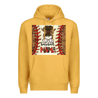 Mustard Baseball Mom Messy Bun Premium Hoodie - CowhideDigitalArt