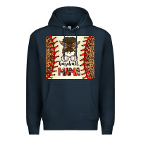 Navy Baseball Mom Messy Bun Premium Hoodie - CowhideDigitalArt