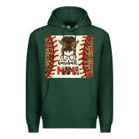 Sports Green Baseball Mom Messy Bun Premium Hoodie - CowhideDigitalArt