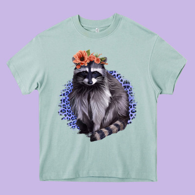 Raccoon With Flowers Heavy Core Tee Designed By Bettercallsaul