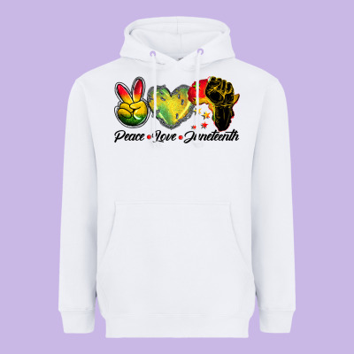 Peace Love Juneteenth Heavyweight Hoodie Designed By Barkaloodesign