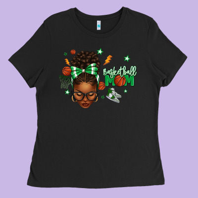 Afro Messy Bun Full Face Basketball Mom Ladies Tee Designed By Texasbilliewilder