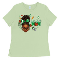 Matcha Afro Messy Bun Full Face Basketball Mom Ladies Tee - texasbilliewilder