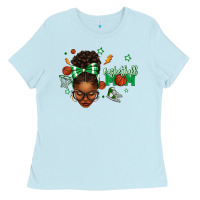 Baby Blue Afro Messy Bun Full Face Basketball Mom Ladies Tee - texasbilliewilder