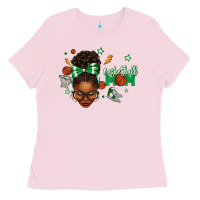 Bubblegum Pink Afro Messy Bun Full Face Basketball Mom Ladies Tee - texasbilliewilder
